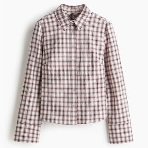 H&M Gingham Poplin Shirt in White/Dark Red